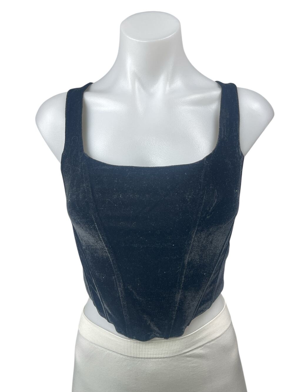 Medusa Women's Black Faux Suede Sleeveless Squareneck Crop Corset Tank Top Sz M